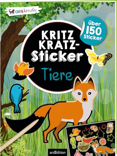Kritzkratz-Sticker – Tiere: Über 150 Sticker | Stickerheft mit Kratzelstickern und Holzstift