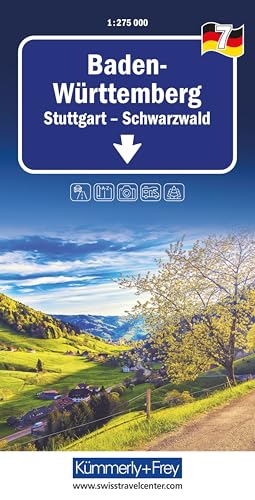 Kümmerly+Frey Regional-Strassenkarte 7 Baden Württemberg 1:275.000: Mit Stuttgart und Schwarzwald. Inkl. Ortsverzeichnis und Reiseinformationen von Hallwag Kümmerly+Frey