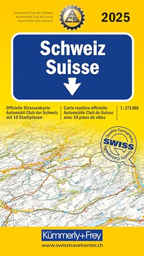 Kümmerly+Frey Strassenkarte ACS Schweiz 2025 1:275.000: Offizielle Strassenkarte Automobilclub der Schweiz. Mit 10 Stadtplänen von Hallwag Kümmerly+Frey