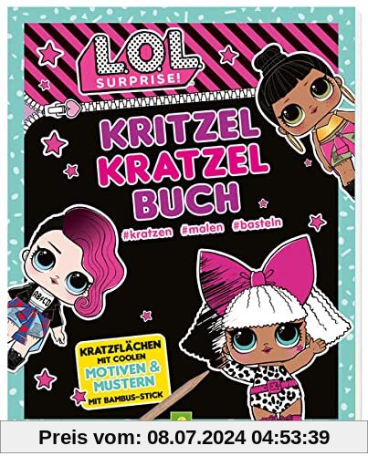 L.O.L. Surprise! Kritzel-Kratzel-Buch mit Bambus-Stick: Kratzflächen mit coolen Motiven & Mustern. Kratzbuch für Kinder ab 4 Jahren