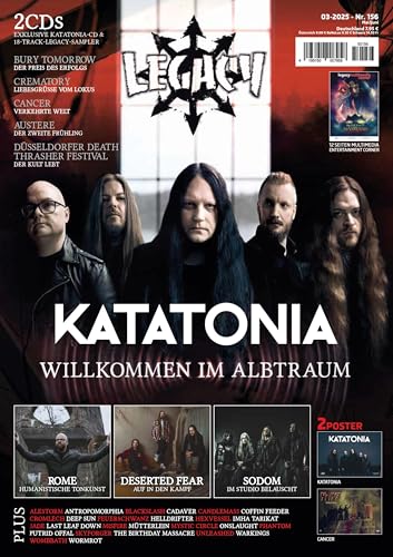 LEGACY MAGAZIN: THE VOICE FROM THE DARKSIDE: Ausgabe #156 (3/2025) mit KATATONIA samt exklusiver CD-Beilage sowie CREMATORY, CANCER, AUSTERE, ROME, BURY TOMORROW und SODOM von In Farbe und Bunt Verlag