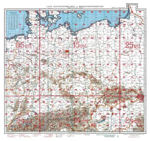 LUFT-NAVIGATIONSKARTE Deutschland mit Bodenorganisation der Luftwaffe 1943 (Plano): Herausgegeben vom Generalstab der Luftwaffe von Verlag Rockstuhl