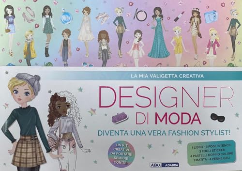 La mia valigetta creativa. Designer di moda. Con 3 fogli stencil. Con 3 fogli sticker. Con matita. Con 4 pastelli doppio colore. Con 4 penne-gel (Picture book) von De Agostini