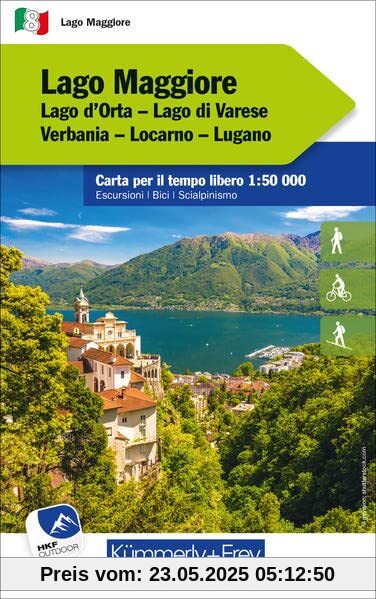 Lago Maggiore Nr. 08 Outdoorkarte Italien 1:50 000: Lago d'Orta, Lago di Varese, Verbania, Locarno, Lugano, free Download mit HKF Maps App (Kümmerly+Frey Outdoorkarten Italien)