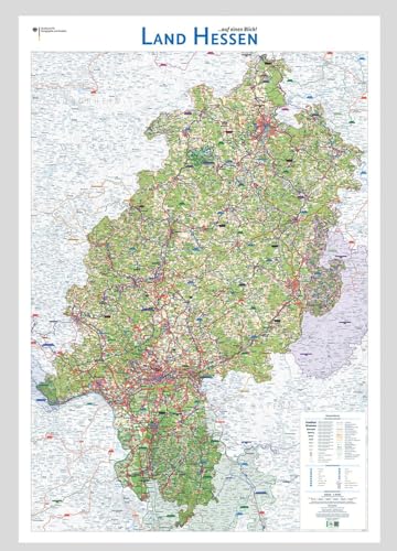 Land Hessen auf einen Blick!: Wandkarte (Wandkarten des BKG) von Bundesamt f. Kartographie u. Geodäsie
