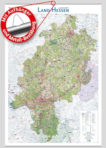 Land Hessen auf einen Blick!: Wandkarte mit Aufhänger und Bestäbung (Wandkarten des BKG) von Bundesamt f. Kartographie u. Geodäsie