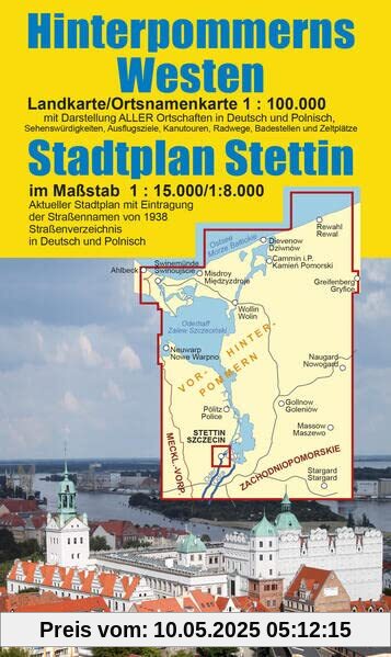 Landkarte Hinterpommerns Westen und Stadtplan Stettin: Maßstab 1:100.000 bzw. 1:15.000 Landkarte Hinterpommerns Westen und Stadtplan Stettin: Maßstab 1:100.000 bzw. 1:15.000