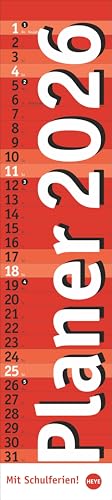 Langplaner, rot 2026: Praktischer Streifenkalender fürs Büro. Länglicher Wandkalender mit genug Platz zum Eintragen. Terminkalender 2026. 11 x 49 cm (Bürokalender Heye) von Heye