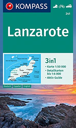 KOMPASS Wanderkarte 241 Lanzarote 1:50.000: 3in1 Wanderkarte mit Aktiv Guide und Detailkarten. Fahrradfahren. Autokarte.