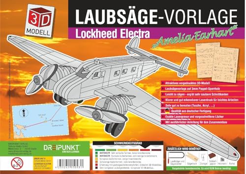 Laubsägevorlage Lockheed Electra: Laubsägevorlage für eine zweimotorige Lockheed Electra "Amelia Earhart" aus hochwertigem 3mm Pappelsperrholz. von Schulze Media