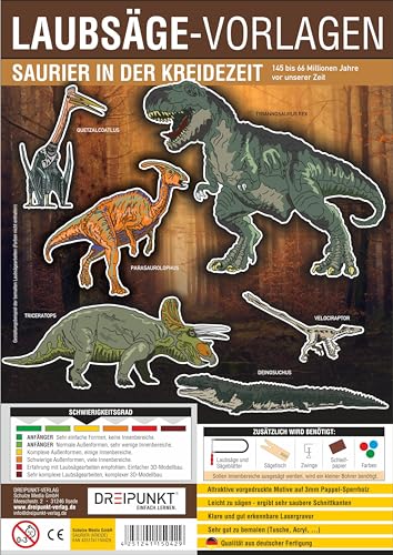 Laubsägevorlage Saurier in der Kreidezeit: Laubsägevorlage für sechs spannende Dinosaurier aus hochwertigem 3mm Pappelsperrholz.