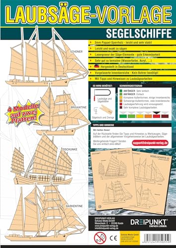 Laubsägevorlage Segelschiffe: Laubsägevorlage für vier große Segelschiffe aus hochwertigem 3mm Pappelsperrholz