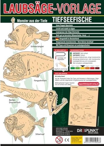 Laubsägevorlage Tiefseefische: Laubsägevorlage für vier 'Monster aus der Tiefe' aus hochwertigem 3mm Pappelsperrholz von Dreipunkt Verlag