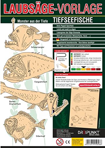 Laubsägevorlage Tiefseefische: Laubsägevorlage für vier 'Monster aus der Tiefe' aus hochwertigem 3mm Pappelsperrholz von Dreipunkt Verlag