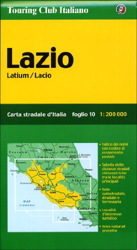 Lazio /Latium /Lacio: 1:200000: Ortsnamenverzeichnis, Strassenentfernungen (Carte regionali 1:200.000) von Touring Club Italiano