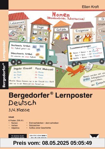 Lernposter Deutsch 3./4.Klasse: 6 Poster für den Klassenraum (Bergedorfer® Lernposter)