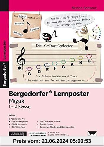Lernposter Musik - 1.-4. Klasse: 6 Poster für den Klassenraum (Bergedorfer® Lernposter)