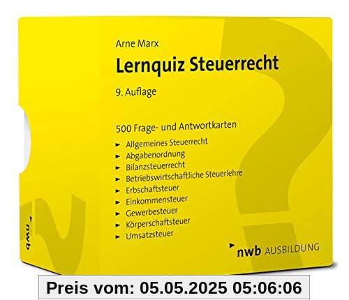 Lernquiz Steuerrecht: 500 Lernkarten mit Fragen und Antworten. Allgemeines Steuerrecht.Abgabenordnung. Bilanzsteuerrecht. Lernquiz Steuerrecht: 500 Lernkarten mit Fragen und Antworten. Allgemeines Steuerrecht.Abgabenordnung. Bilanzsteuerrecht.