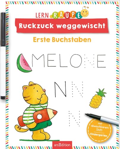 Lernraupe – Ruckzuck weggewischt! Erste Buchstaben: Mit abwischbarem Stift | Lernheft mit Rätseln zum Immer-wieder-Machen
