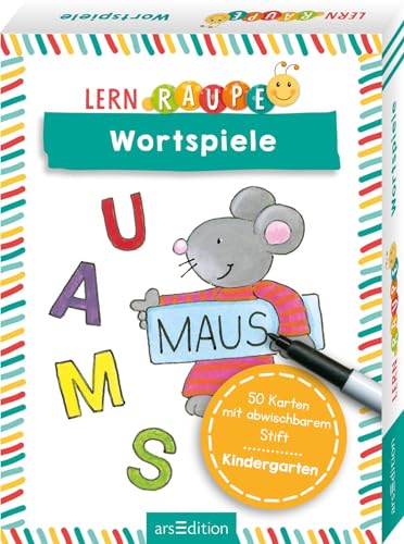 Lernraupe – Wortspiele: 50 Karten mit abwischbarem Stift | Rätsel und Übungen für Kinder ab 3 Jahren von Ars Edition