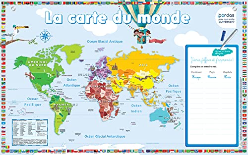 Les posters effaçables - La carte du monde: Avec une zone effaçable pour s'entraîner