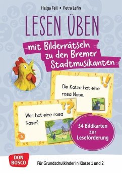 Lesen üben mit Bilderrätseln: Die Bremer Stadtmusikanten. 34 Bildkarten zur Leseförderung von Don Bosco Medien