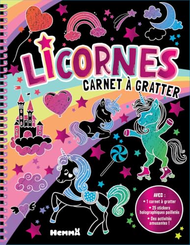 Licornes - Carnet à gratter - Avec 1 carnet à gratter, 25 stickers holographiques pailletés, des activités amusantes ! von HEMMA
