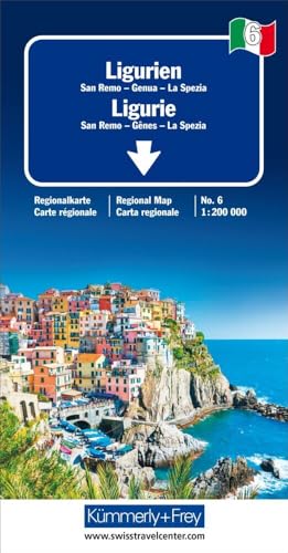 Kümmerly+Frey Regional-Strassenkarte 6 Ligurien 1:200.000: Mit San Remo, Genua und La Spezia. Inkl. Stadtpläne, Ortsverzeichnis und Reiseinformationen