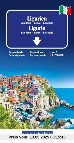 Ligurien Nr. 06 Regionalkarte Italien 1:200 000: San Remo, Genua und La Spezia (Kümmerly+Frey Regionalkarten)