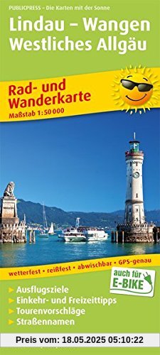 Lindau - Wangen - Westliches Allgäu: Rad- und Wanderkarte mit Ausflugszielen, Einkehr- & Freizeittipps, wetterfest, reissfest, abwischbar, GPS-genau. 1:50000 (Rad- und Wanderkarte/RuWK)