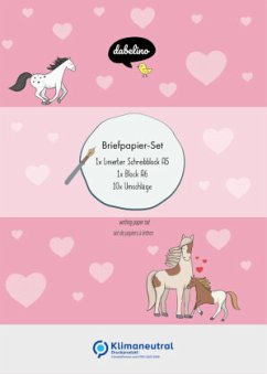 Liniertes Briefpapier-Set für Kinder: Pferde/ Ponys (rosa mit Herzen, Mädchen) von dabelino