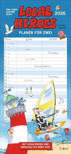 Local heroes Planer für zwei 2026: Paarkalender mit 2 Spalten. Illustriert mit humorvollen Cartoons von Kim Schmidt über das Leben hinterm Deich. Wandkalender 2026 zum Eintragen (ABAJG96) von Eiland
