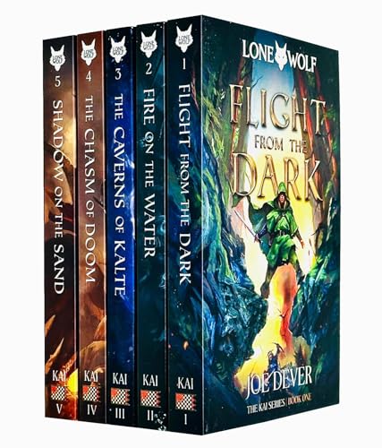 Lone Wolf Series Books 1 - 5 Collection Set by Joe Dever (Flight from the Dark, Fire on the Water, Caverns of Kalte, Chasm of Doom & Shadow on the Sand)