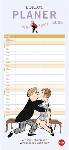 Loriot Planer für zwei 2026: Humorvoller Partnerkalender mit 2 Spalten und viel Platz für Eintragungen. Wandkalender. Planer 2026 zum Eintragen. Jahres-Planer für 2 Personen. (Familienplaner Heye) von Heye