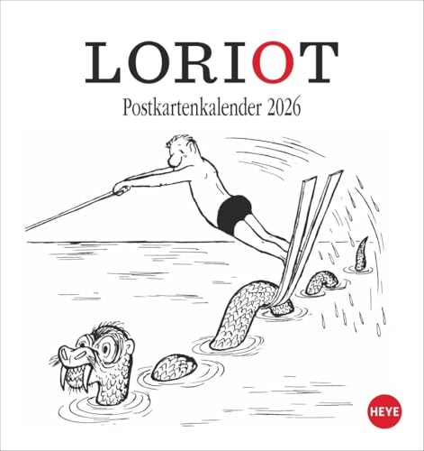 Loriot Postkartenkalender 2026: Humorvoller Kalender zum Aufstellen und Aufhängen. Kultiger Postkarten-Kalender. Kleiner Kalender mit 12 witzigen Postkarten. (Postkartenkalender Heye) von Heye