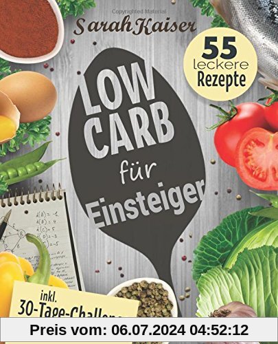 Low Carb für Einsteiger: 30-Tage-Challenge und 55 leckere Rezepte - Schnell und gesund schlank ohne zu hungern mit der Low Carb Diät - Grundlagen, Rezepte und Plan (inkl. Yoga-Bonus)