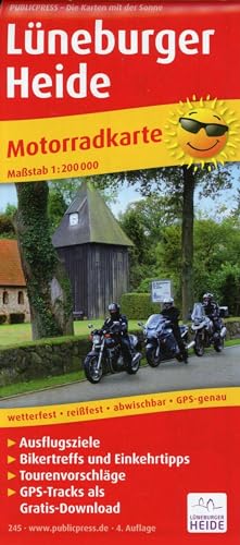 Lüneburger Heide: Motorradkarte mit Tourenvorschlägen, Ausflugszielen, Einkehr- & Freizeittipps, wetterfest, reissfest, abwischbar, GPS-genau. 1:200000 (Motorradkarte: MK) von Publicpress