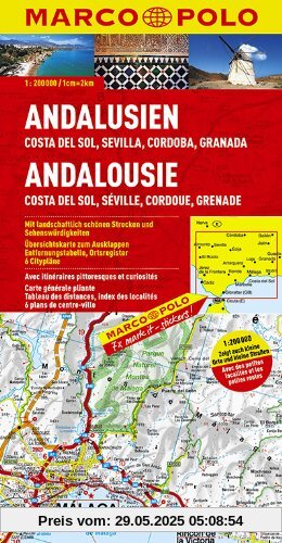 MARCO POLO Karte Andalusien, Costa del Sol, Sevilla, Cordoba, Granada 1:200.000: Mit landschaftlich schönen Strecken und Sehenswürdigkeiten. ... Entfernungstabelle, Ortsregister, 6 Citypläne MARCO POLO Karte Andalusien, Costa del Sol, Sevilla, Cordoba, Granada 1:200.000: Mit landschaftlich schönen Strecken und Sehenswürdigkeiten. ... Entfernungstabelle, Ortsregister, 6 Citypläne