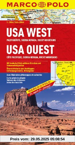MARCO POLO Kontinentalkarte USA West, Pazifikküste, Sierra Nevada, Rocky Mountains 1:2 Mio.: Mit landschaftlich schönen Strecken und ... Ausklappen, Entfernungstabelle, Ortsregister MARCO POLO Kontinentalkarte USA West, Pazifikküste, Sierra Nevada, Rocky Mountains 1:2 Mio.: Mit landschaftlich schönen Strecken und ... Ausklappen, Entfernungstabelle, Ortsregister