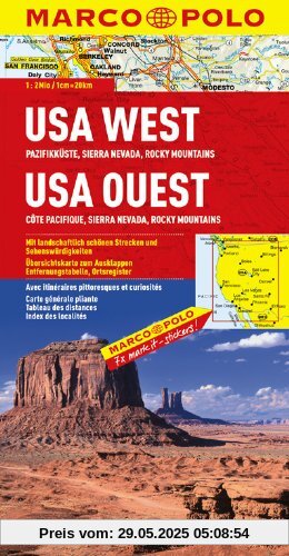 MARCO POLO Kontinentalkarte USA West, Pazifikküste, Sierra Nevada, Rocky Mountains 1:2 Mio.: Mit landschaftlich schönen Strecken und ... Ausklappen, Entfernungstabelle, Ortsregister