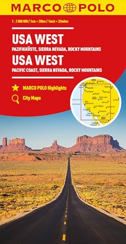 MARCO POLO Kontinentalkarte USA West 1:2 Mio.: Pazifikküste, Sierra Nevada, Rocky Mountains