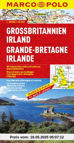 MARCO POLO Länderkarte Großbritannien, Irland 1:800.000: Mit landschaftlich schönen Strecken und Sehenswürdigkeiten. Übersichtskarte zum Ausklappen. Entfernungstabelle, Ortsregister. 8 Citypläne