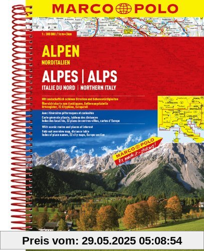 MARCO POLO Reiseatlas Alpen, Norditalien 1:300.000: Mit landschaftlich schönen Strecken und Sehenswürdigkeiten. Übersichtskarte zum Ausklappen, ... Ortsregister, 22 Citypläne, Europateil MARCO POLO Reiseatlas Alpen, Norditalien 1:300.000: Mit landschaftlich schönen Strecken und Sehenswürdigkeiten. Übersichtskarte zum Ausklappen, ... Ortsregister, 22 Citypläne, Europateil
