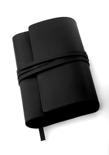 MILANO Lederbuchhülle L schwarz: Variable Buchhülle aus echtem Rindsleder für Bücher bis 22,5 cm Höhe. von Bookchair Vertrieb