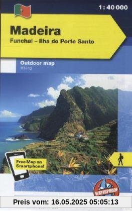 Madeira Outdoorkarte 1 : 40.000: Funchal-Porto Santo. Wanderwege, Radwanderwege, Nordic Walking: Funchal - Ilha do Porto Santo. Wanderkarte