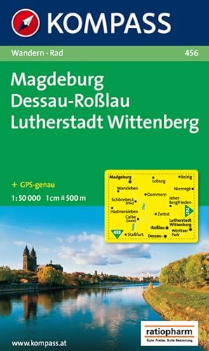 KOMPASS Wanderkarte 456 Magdeburg - Dessau - Roßlau - Lutherstadt Wittenberg 1:50.000: markierte Wanderwege, Hütten, Radrouten von Kompass