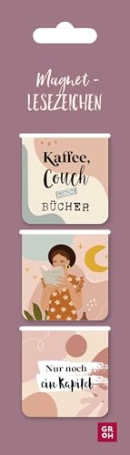 Magnetlesezeichen Kaffee, Couch und Bücher: Magnetische Lesezeichen als ideales Geschenk für Buchliebhaber*innen und Bücherwürmer (Magnetlesezeichen, 3er-Set) von Groh