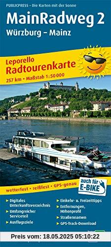 Main-Radweg 2, Würzburg - Mainz: Leporello Radtourenkarte mit Ausflugszielen, Einkehr- & Freizeittipps, wetterfest, reissfest, abwischbar, GPS-genau. 1:50000 (Leporello Radtourenkarte / LEP-RK)