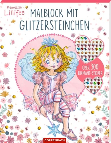 Malblock mit Glitzersteinchen (Prinzessin Lillifee): Über 300 Diamantsticker: 24 Ausmalmotive und 333 funkelnde Aufkleber in Diamant-, Stern- und Herzform und 5 Farben, ab 5 Jahren