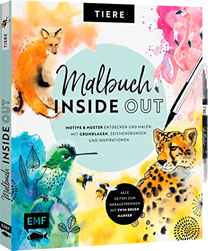 Malbuch Inside Out: Watercolor Tiere: Motive und Muster entdecken und malen – Mit Grundlagen, Zeichenübungen und Inspirationen – Alle Seiten zum Heraustrennen – Mit Twin Brush Marker von Edition Michael Fischer / EMF Verlag